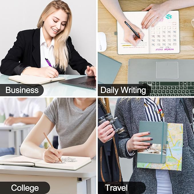 EMSHOI Dotted Notebook - 256 Pages A5 Dot Grid Journal Bullet Notebook with 120gsm Thick Dotted Paper,16 Perforated Pages, Hardcover Leather, Pen Holder, Inner Pocket, 5.75" x 8.38"-LightBlue