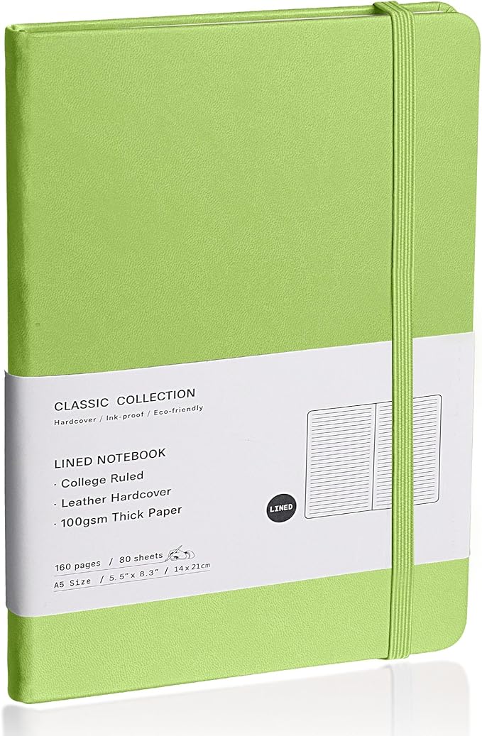 Lined Journal Notebook, (Grass Green), 160 Pages, Medium 5.7 inches x 8 inches - 100 gsm Thick Paper, Hardcover