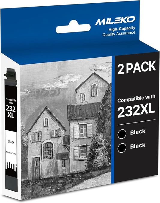 232XL Black Ink Cartridges Remanufactured Replacement for Epson 232 Black Ink Cartridge for Epson 232 Ink Cartridge 232XL 232 XL for Epson XP-4200 XP-4205 Workforce WF-2930 WF-2950 Printer (2 Black)