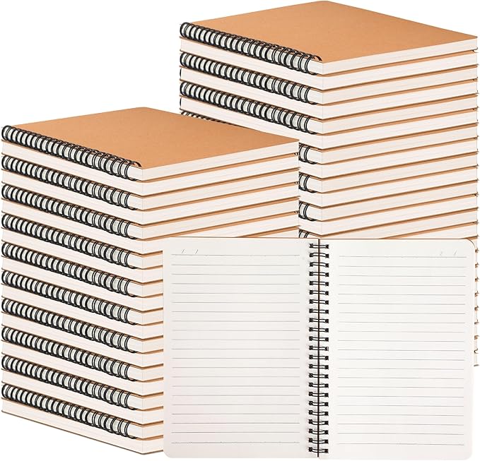 miikoul 100 Packs A5 Spiral Lined Notebooks, Kraft Paper Cover, 8.3"×5.5", 60 Sheets/120 Pages, Ruled Notebooks Bulk, Hardcover Journal Notepad Travel Notebooks for Office and School Supplies