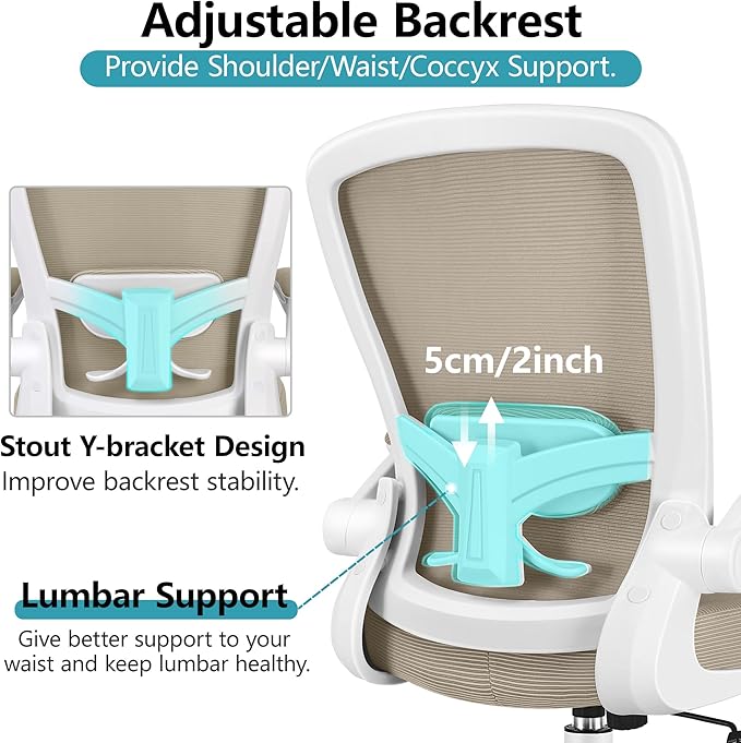 FelixKing Office Chair, Ergonomic Desk Chair Breathable Mesh Chairs with Adjustable High Back Lumbar Support Flip-up Armrests, Executive Swivel Comfy Task Computer Chairs for Home Office Khaki