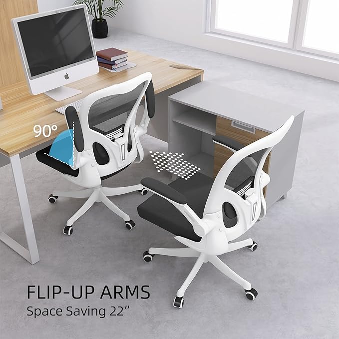 Ergonomic Office Chair, High-Back Mesh Computer Desk Chair with Adjustable Height, Lumbar Support, Flip-Up Armrests,headrest，and Swivel Rolling Design for Home and Office Use