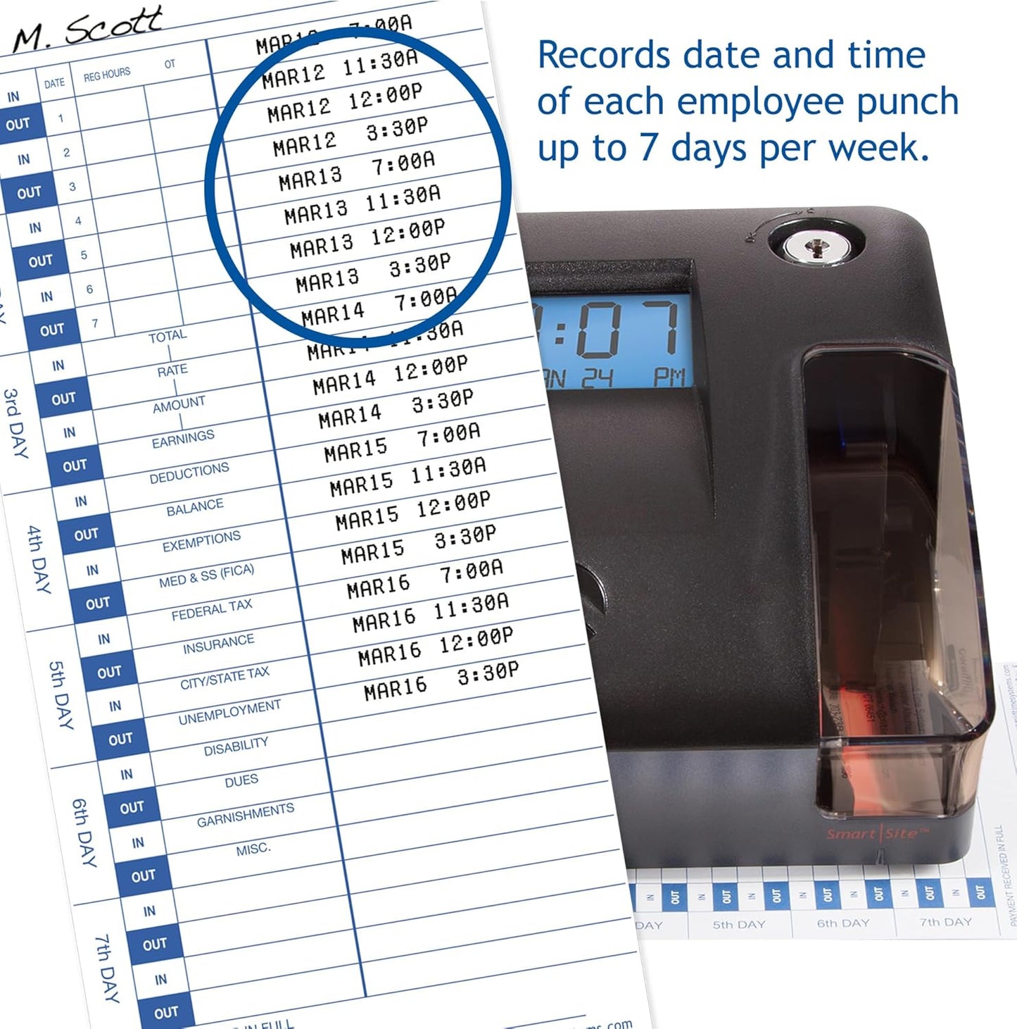 Pyramid Time Systems - 3600SS Dual Function Employee Time Clock and Document Stamp with SmartSite LED Alignment and Tri-View Window - Includes 25 Time Cards, Ribbon, 2 Security Keys
