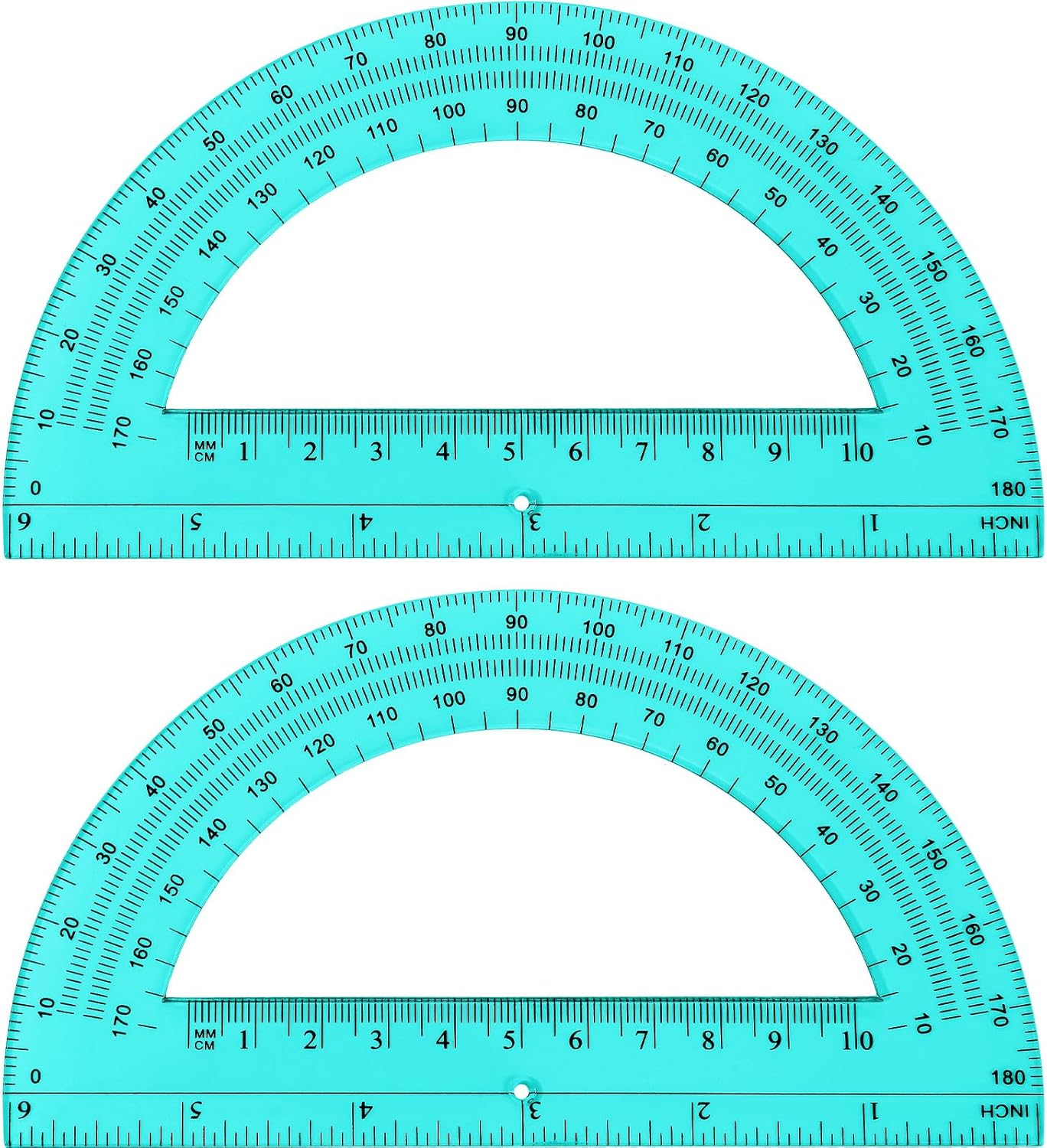 Zonon 2 Pcs 6 Inch Plastic Protractor Math Protractors 180 Degrees Angle Measurement, Translucent for Geometry Classroom Kid Student School Office Supplies(Turquoise)