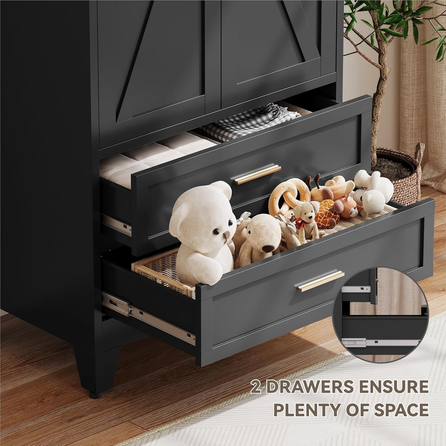 Metal Wardrobe Cabinet with Hanging Rod,71" Armoire Wardrobe Closet with Adjustable Shelves,Farmhouse Metal Clothing Storage Cabinets for Bedroom,Office,Employee,Laundry Room(Black)