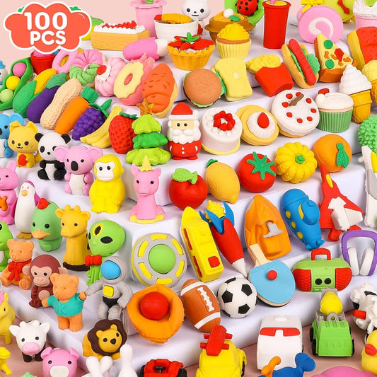 100 Pack Animal Erasers Desk Pet for Kids 3D Puzzle Pencil Eraser Take Apart Bulk Treasure Box Toy for Classroom School Prize Kids Party Favors Back to School Supplies Goodie Bag Stuffers Gift(Random)