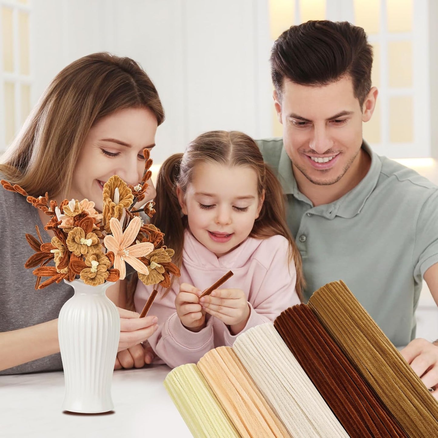 400 PCS Pipe Cleaners Bulk,5 Colors Pipe Cleaners Craft for Flowers with Floral Wires,Gardening Tape,Greeting Card,Bouquet Paper,Hot Glue Stick,Stamen & Ribbon,Ideals for DIY Holiday Deco