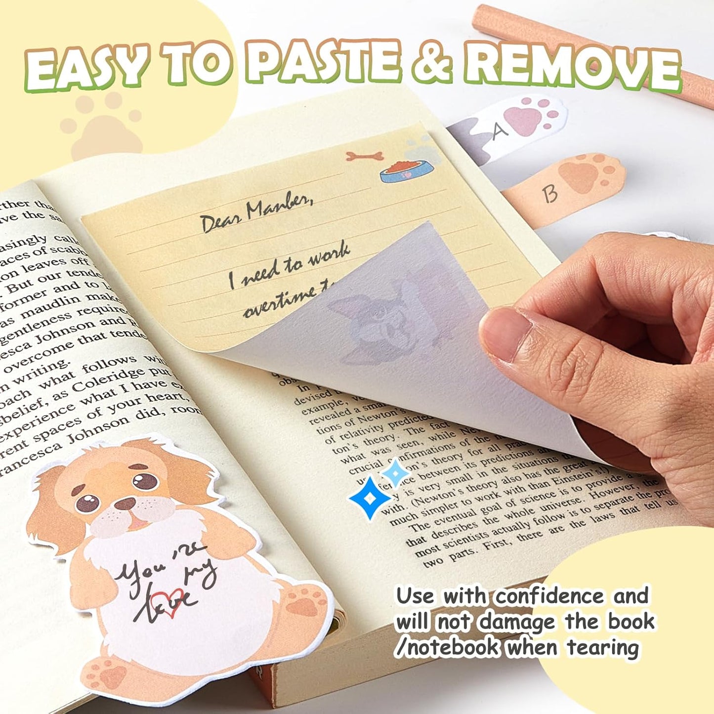 Hommie Cute Sticky Notes, Dog Sticky Notes Set Planner Dividers Self-Stick Notes Pads Animal Divider Tabs Bundle Writing Memo for Dog Lovers Office School Supplies