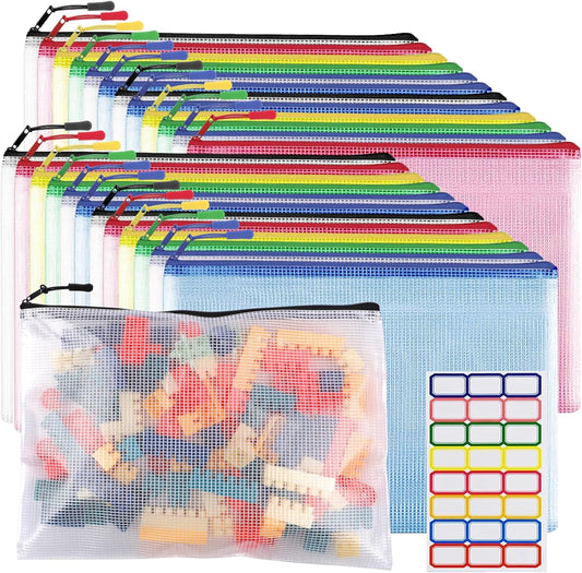 24pcs Mesh Zipper Pouch Bags - A4 Zipper Bags for Classroom Organization, Board Game & Puzzle Storage