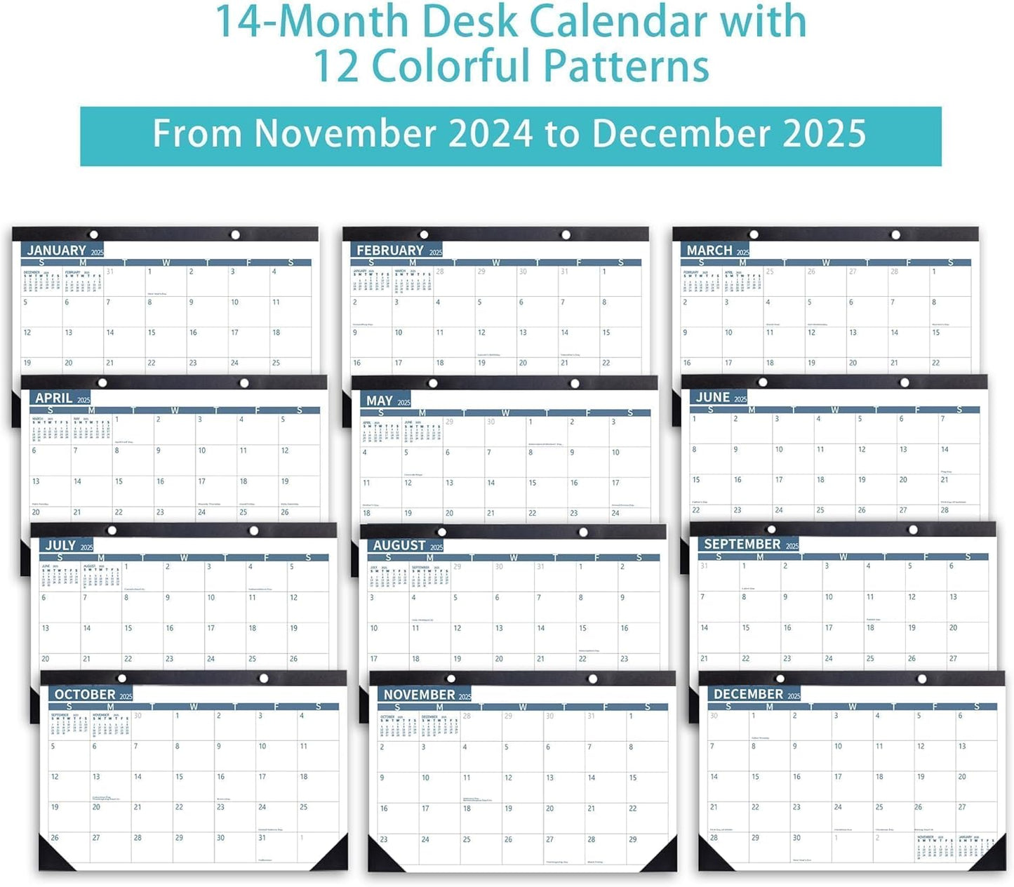 Desk Calendar 2025 Wall Calendars, July 2025 - December 2026 Monthly Planner Paper Office Desktop 17"X 12", Months, Planning and Organizing Home, School, Office, Holiday, Vacation