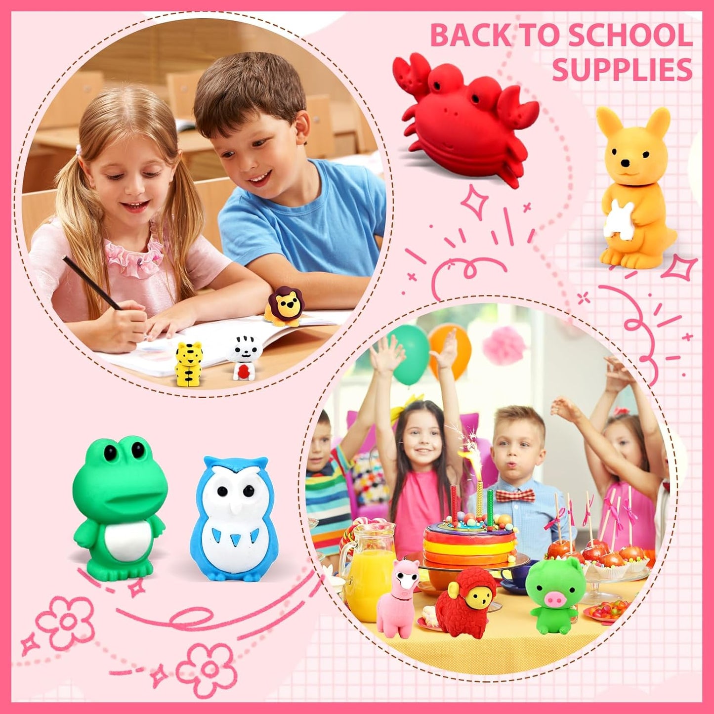 64Pcs Animal Erasers Bulk Cute Desk Pets Kids Puzzle Erasers Take Apart Cool 3D Eraser Mini Pencil Eraser Fun Party Favors for School Supplies Classroom Rewards Easter Egg Fillers Gifts