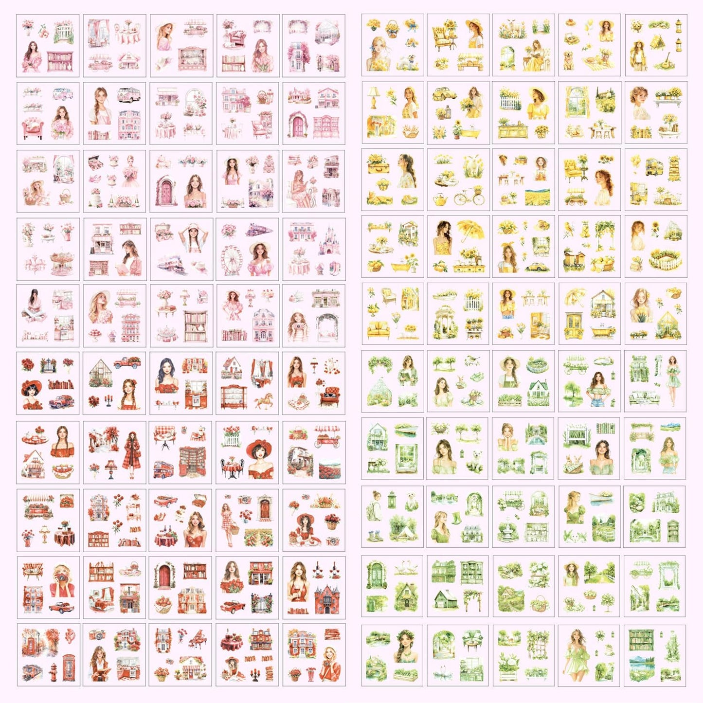 Retro Decorative Stickers 100 Sheets, Waterproof PET Girls Flowers Stickers for Scrapbooking Diary Planner DIY Craft Album Journal Notebook Laptop Phone Case Collection Gift Box