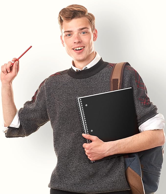 Dunwell College Ruled 1 Subject Notebook, 80 Sheets, Spiral Notebook with 8.5 x 11 Paper, Protective Plastic Cover, Divider with Pockets, Perforated Pages, 3-Hole Punched