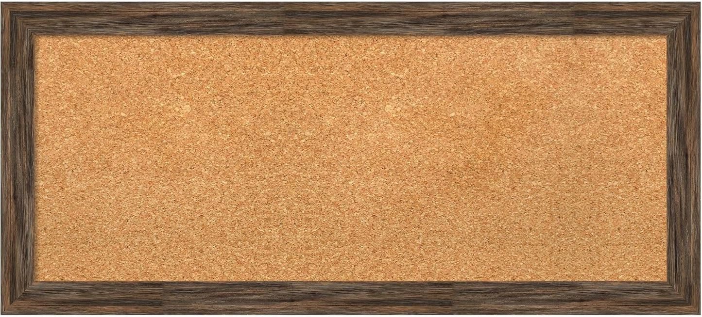 Amanti Art Natural Cork Board for Wall, 15x33 Vision Board with Brown Wood Frame, Medium Corkboard Office Decor for Home Organization, Rustic Farmhouse Corkboard Pinboard to display items for home