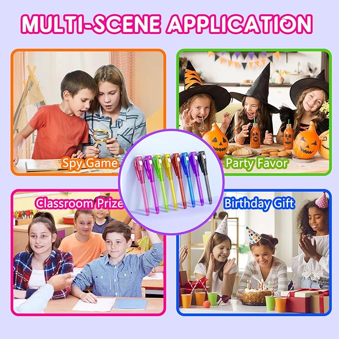Invisible Ink Pen Spy Game for Kids, Party Favors Toys for Girls Boys, Magic Markers for Boys Girls Fun Outdoor Toys, Birthday for 6-13 Year Old Girls Boys (8PCS)