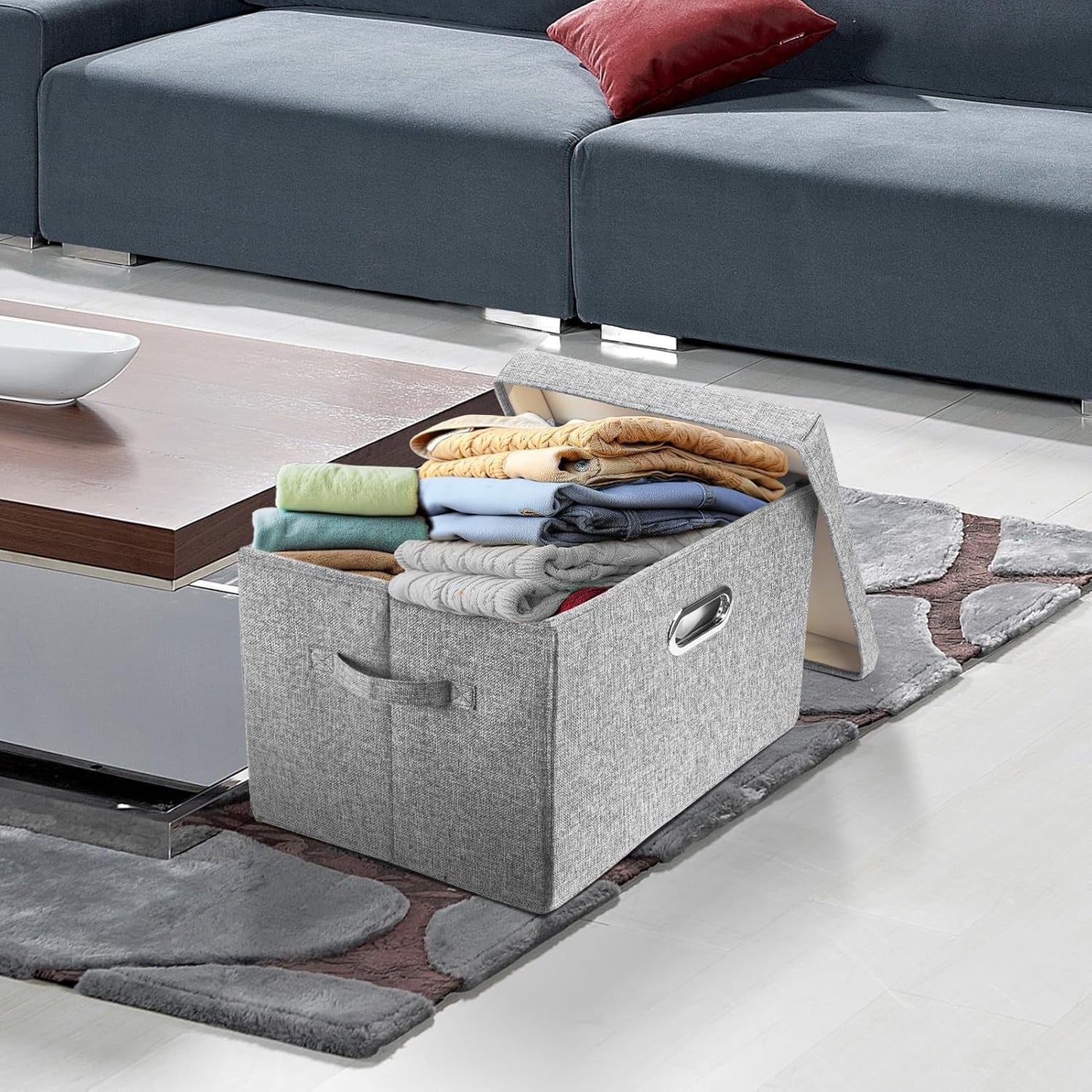 TYEERS Large Storage Bins with Lids, Collapsible, Washable, Fabric Storage Boxes for Organizing, 17.3x11.8x11.4 inches, 3 Pack, Gray