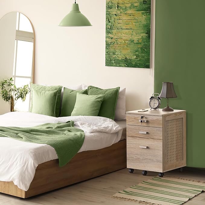 SHW Box Box File Rolling Mobile Cabinet with Side Pegboard and One Lockable Drawer, Maple