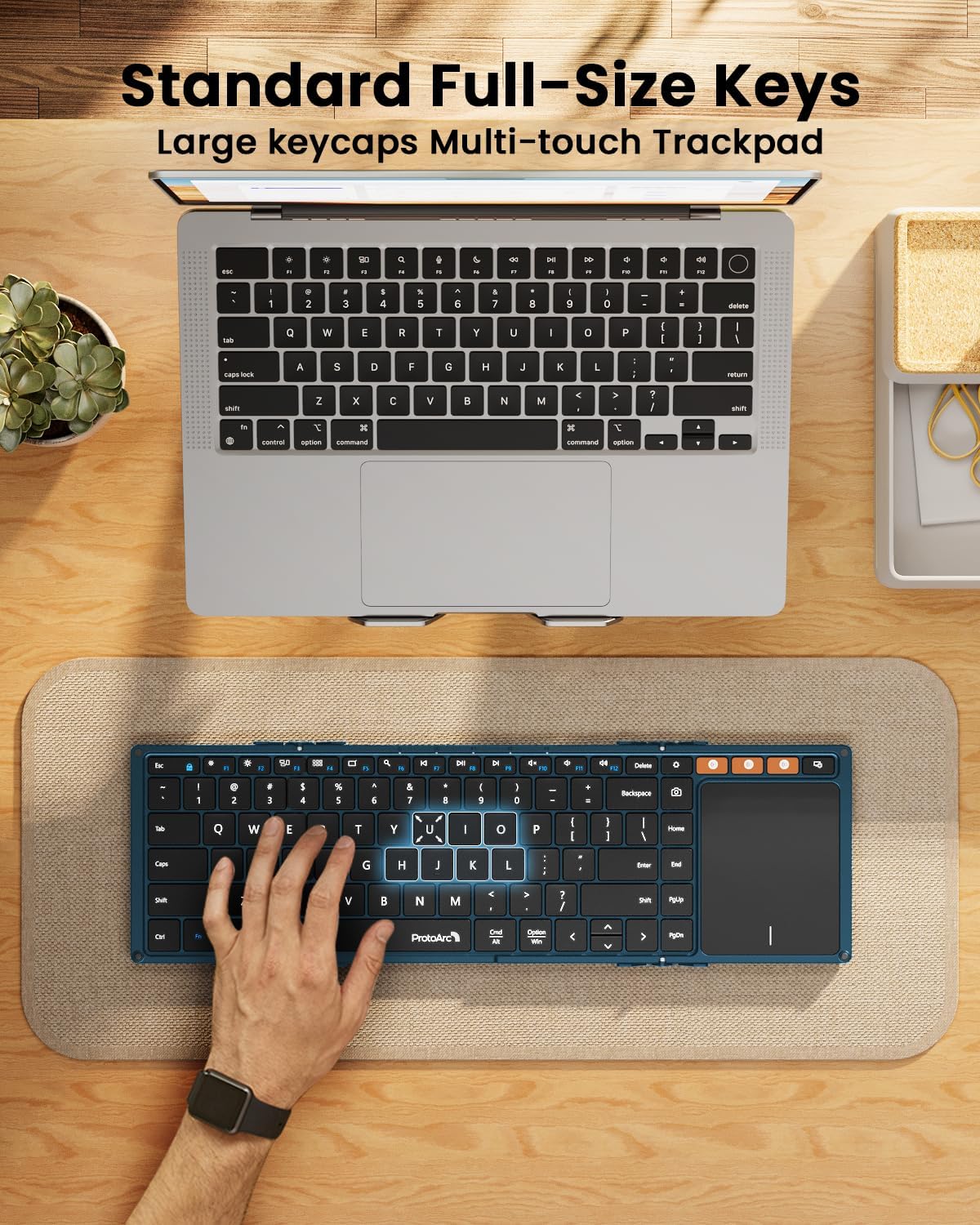 ProtoArc Foldable Keyboard with Touchpad, XK01 TP Folding Portable Keyboard, Full Size Keys, Large Trackpad Bluetooth Travel Keyboards for iPad Laptop PC Tablets - Blue