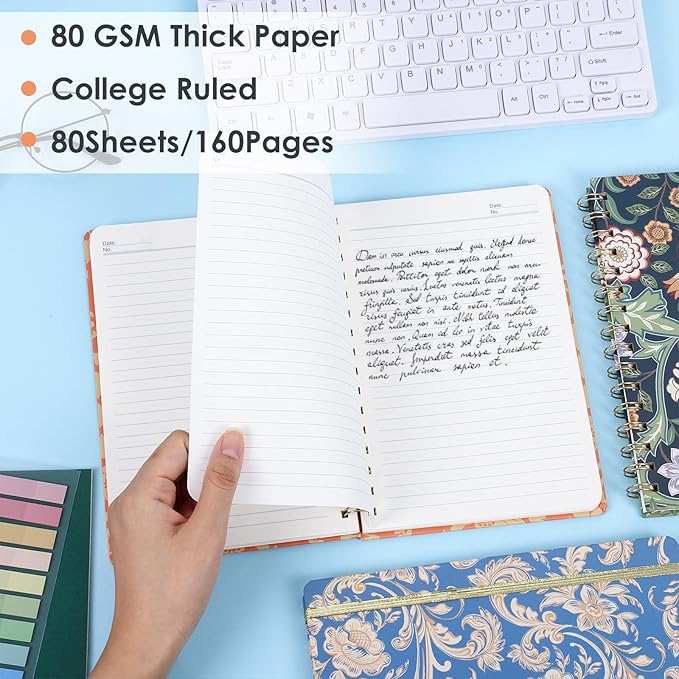 LABUK 3 Pack A5 William Morris Floral Notebooks for Women, 5.7" x 8.5" College Ruled Spiral Journals 160 Pages Hardcover with Back Pocket, Suitable for School, Office, Home and Beyond