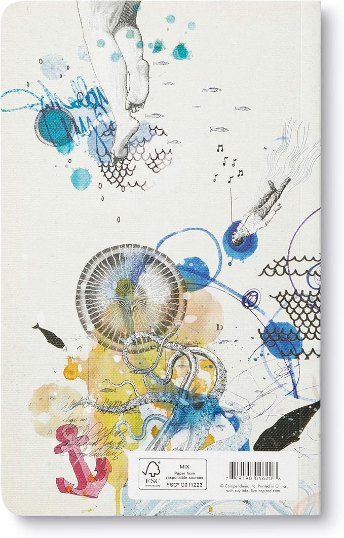 Compendium Softcover Journal - I must be a mermaid… I have no fear of depths, and a great fear of shallow living. – A Write Now Journal with 128 Lined Pages, 5″W x 8″H