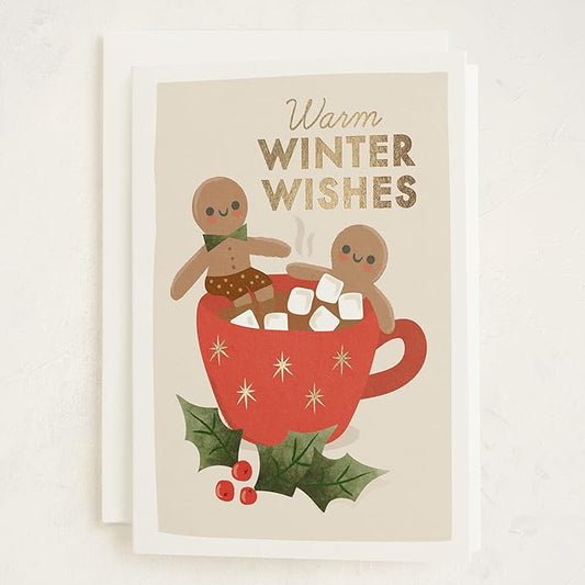 Minted Toasty Gingerbread Holiday Cards, 8 Cards with Envelopes, Folded 5x7 Christmas Cards with Hot Chocolate and Happy Gingerbread Men, Gold Foil-Pressed, Interior Message Included, Luxurious Paper