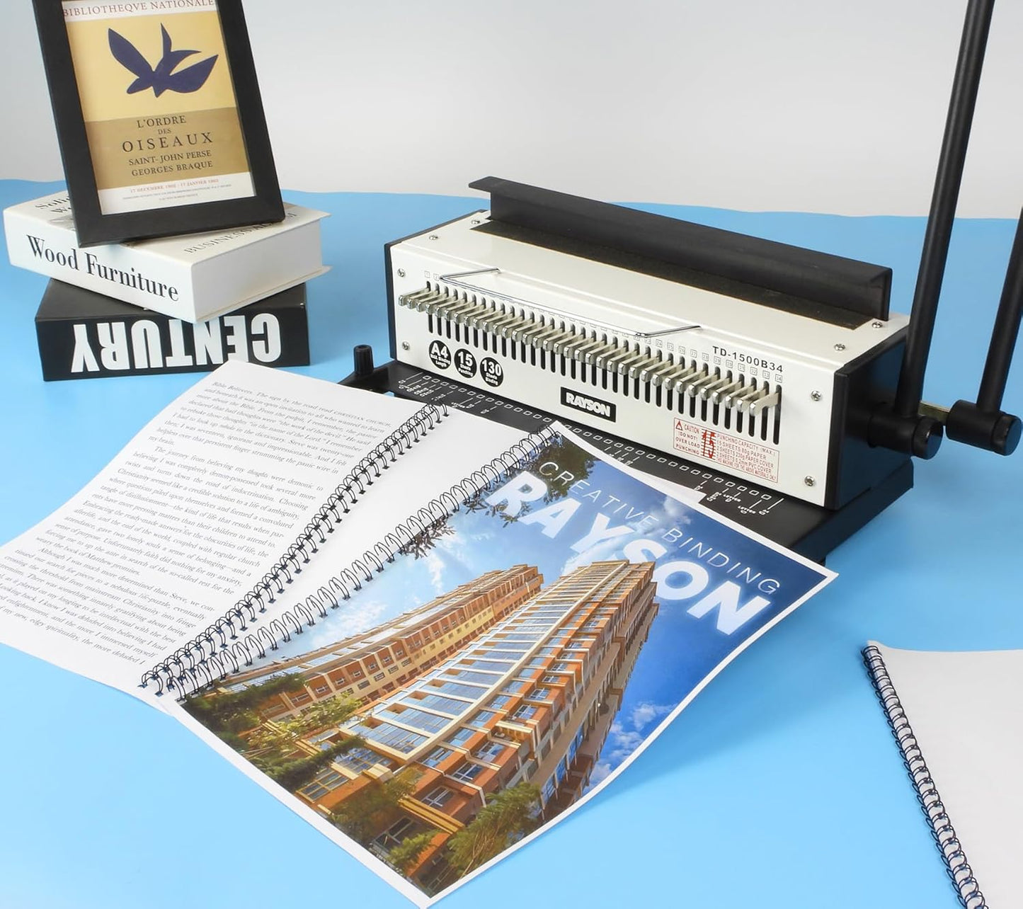 Rayson TD-1500B34 Binding Machine, Square Size Holes, 3:1 Pitch Wire-O Binder Punch 15 Sheets/Bind 130 Sheets with Sturdy Metal Construction