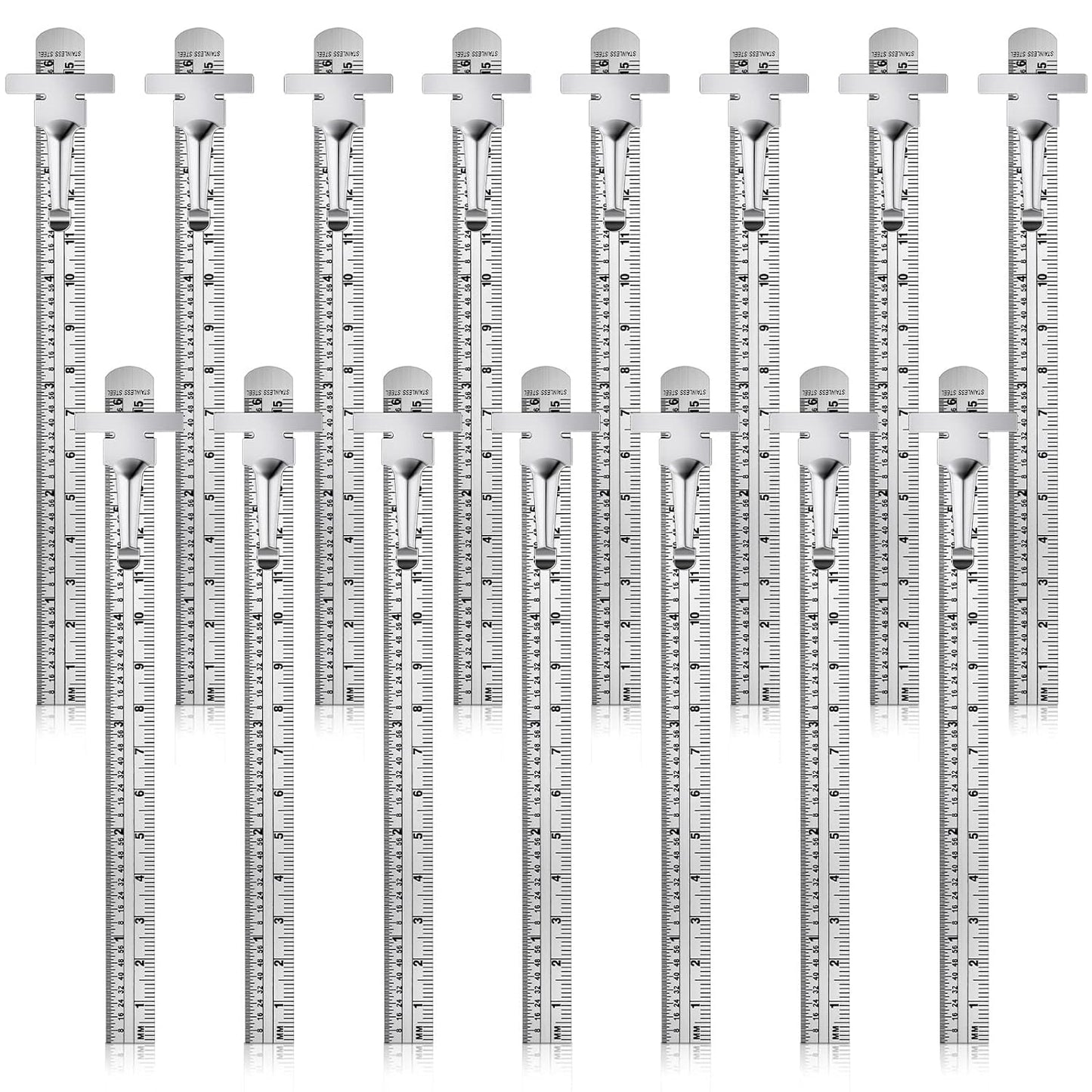 6 Inch 15 cm Pocket Ruler Flexible Precision Stainless Steel Ruler with Detachable Clips Stainless Steel Pocket Clip Scale Gauge Metric British System(15 Pieces)