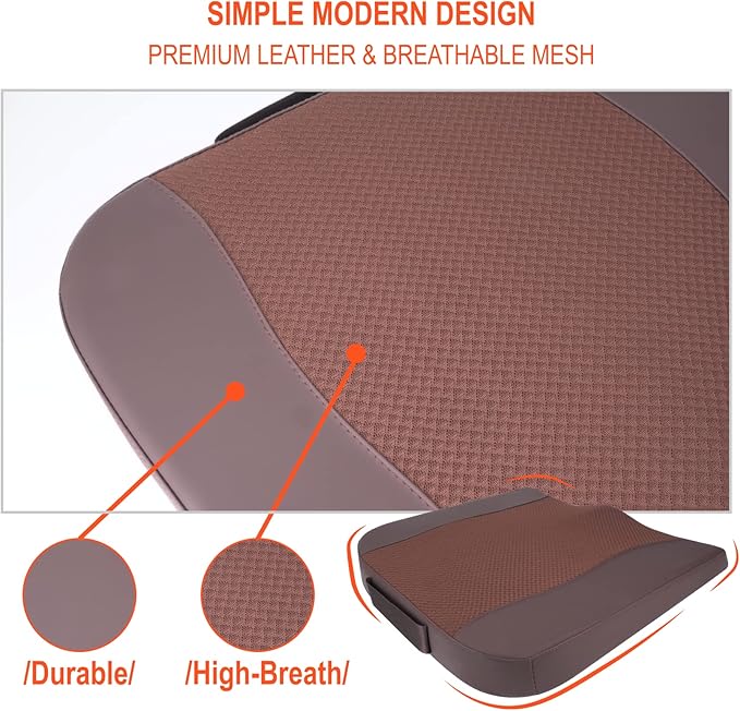 Car Seat Cushion, Comfort Memory Foam Car Cushions for Driving - Sciatica & Lower Back Pain Relief, Driver Seat Pillow for Auto, Office Chair, Wheelchair - Brown