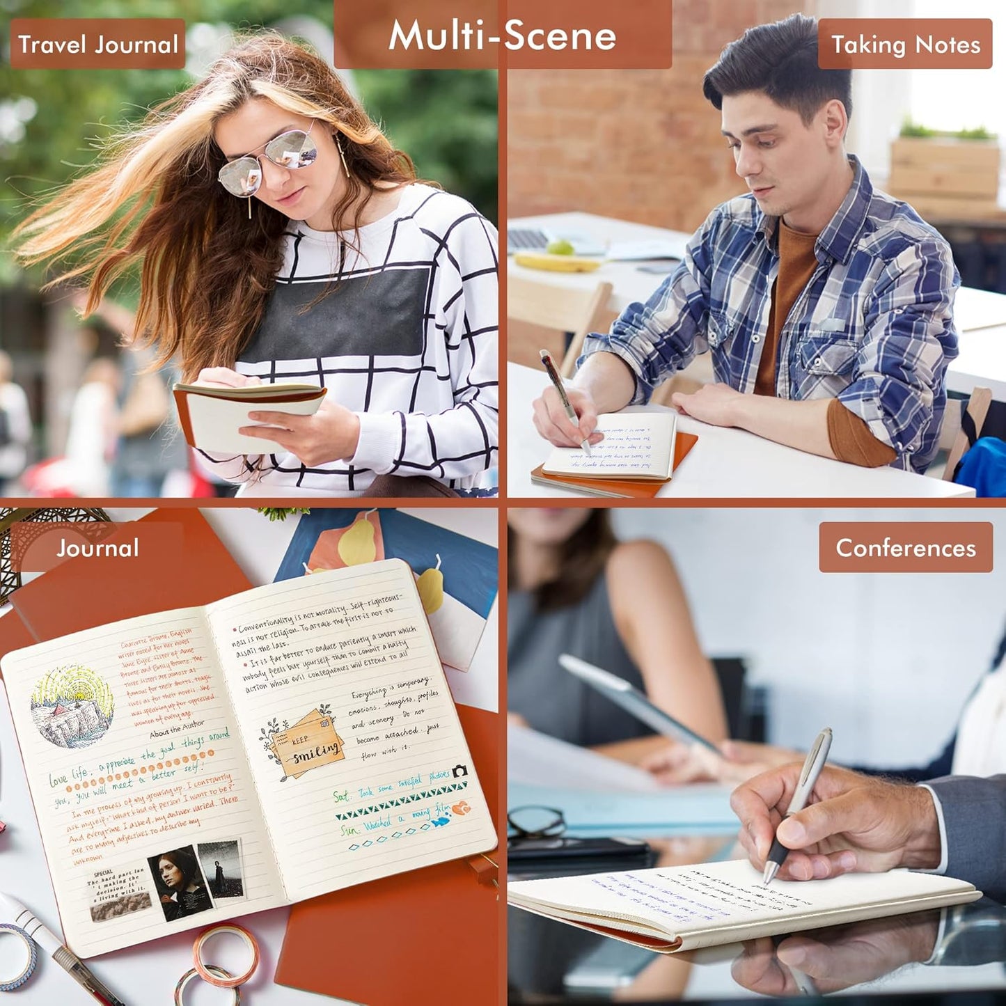 feela 8 Pack Soft Cover Journal Bulk, Notebooks College Ruled for Work, Lined Travel Journal for Women Men, Note Taking Notebook School Supplies Business Writing, 8.2” x 5.5”, A5, Dark Orange