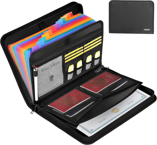Accordion File Organizer - 12 Pocket Expanding File Folder with Zipper & Labels - Fireproof File Folder Organizer with Multi-Pockets,Document Organizer for Letter A4 Files and More