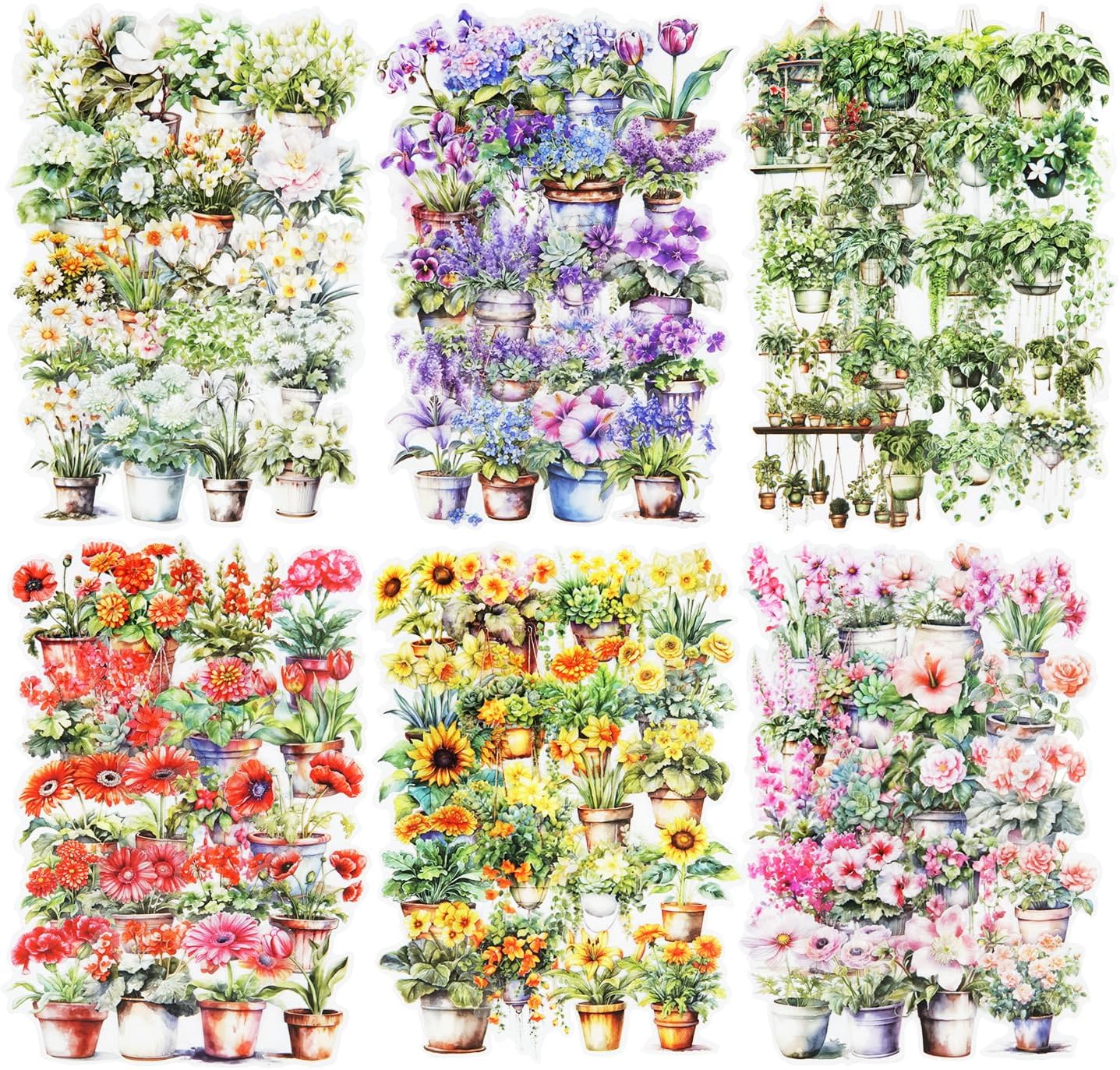 150Pcs Potted Plant Stickers, Botanical PET Stickers for Scrapbooking, DIY Crafts, Journaling, and Junk Journal Ephemera with Organizer