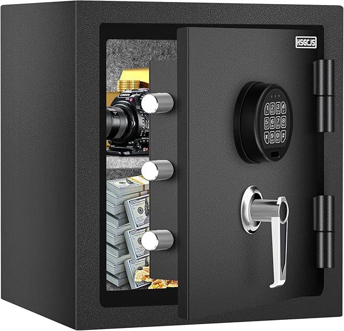 HSGCJS Fireproof Home safe-1.0 Cubic Feet,Digital Keypad Lock Security safe with Backup Key Lock,Fire Proof and waterproof Safe for for Money, Documents, Jewelry, Office, and Hotel Use