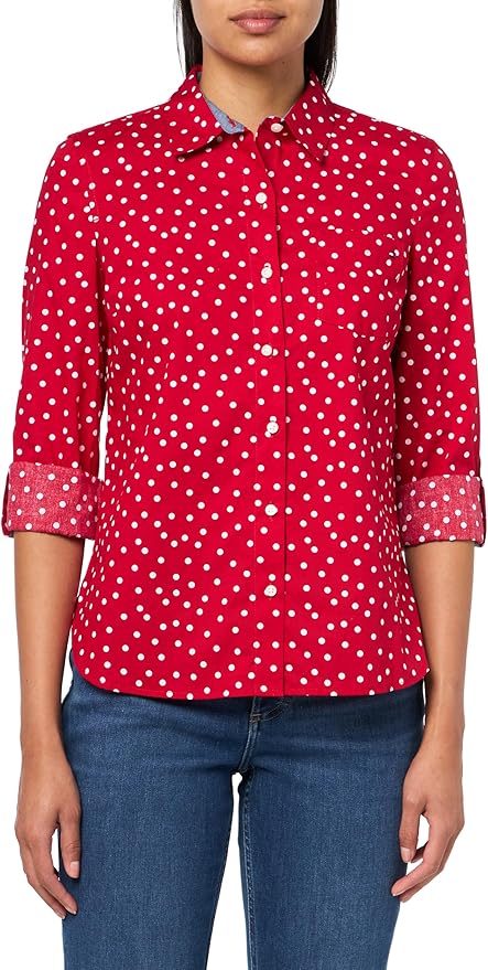 Tommy Hilfiger Women's Long Button Up Collared Shirt with Roll Tab Sleeve