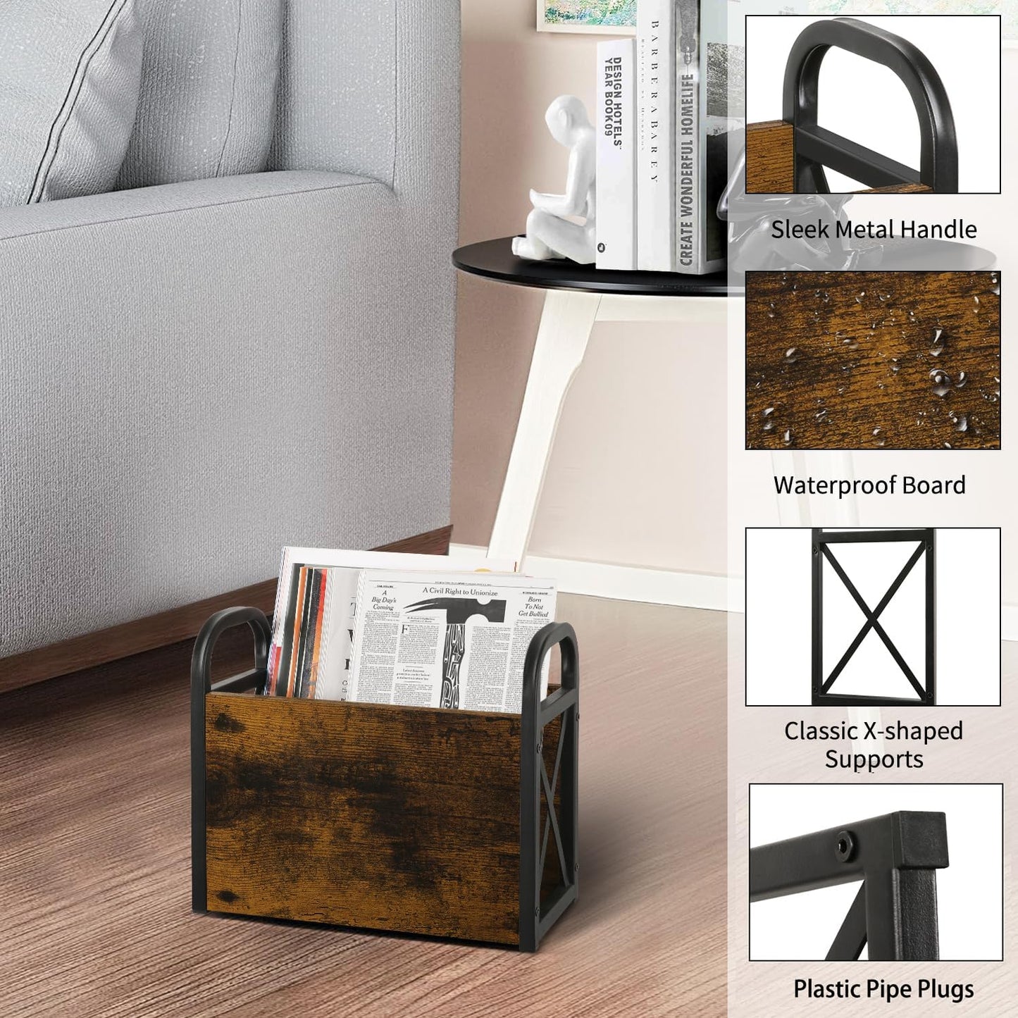 YINMIT Magazine Holder, Magazine Rack Floor, Magazine Storage Basket, Folder Organizer Bin for Books, Newspapers, Tablets
