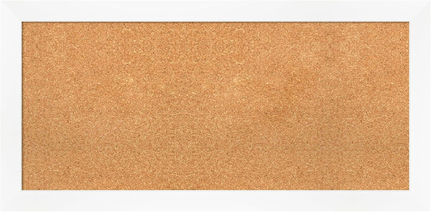 Amanti Art Natural Cork Board for Wall, 19x39 Vision Board with White Frame, Medium Corkboard Office Decor for Home Organization, Modern Corkboard Pinboard to Display Items for Home Organization in