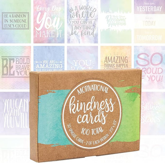 Motivational Cards: 100 Inspirational, Kindness, Motivational and Quote Cards. Business Card Size - 2.5x3.5 inches (Watercolor - Pack of 100)