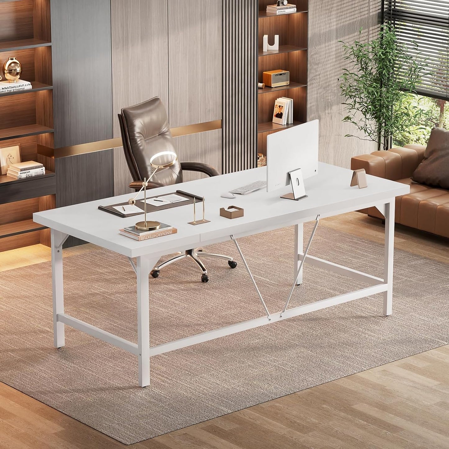 Unikito Large Office Desk, 70.8 x 31.5 Inch Extra Long Executive Computer Desk, Heavy Duty 2 Person Desk, Premium Super Thick Study Writing Table Computer Tables for Home Office Workstations, White