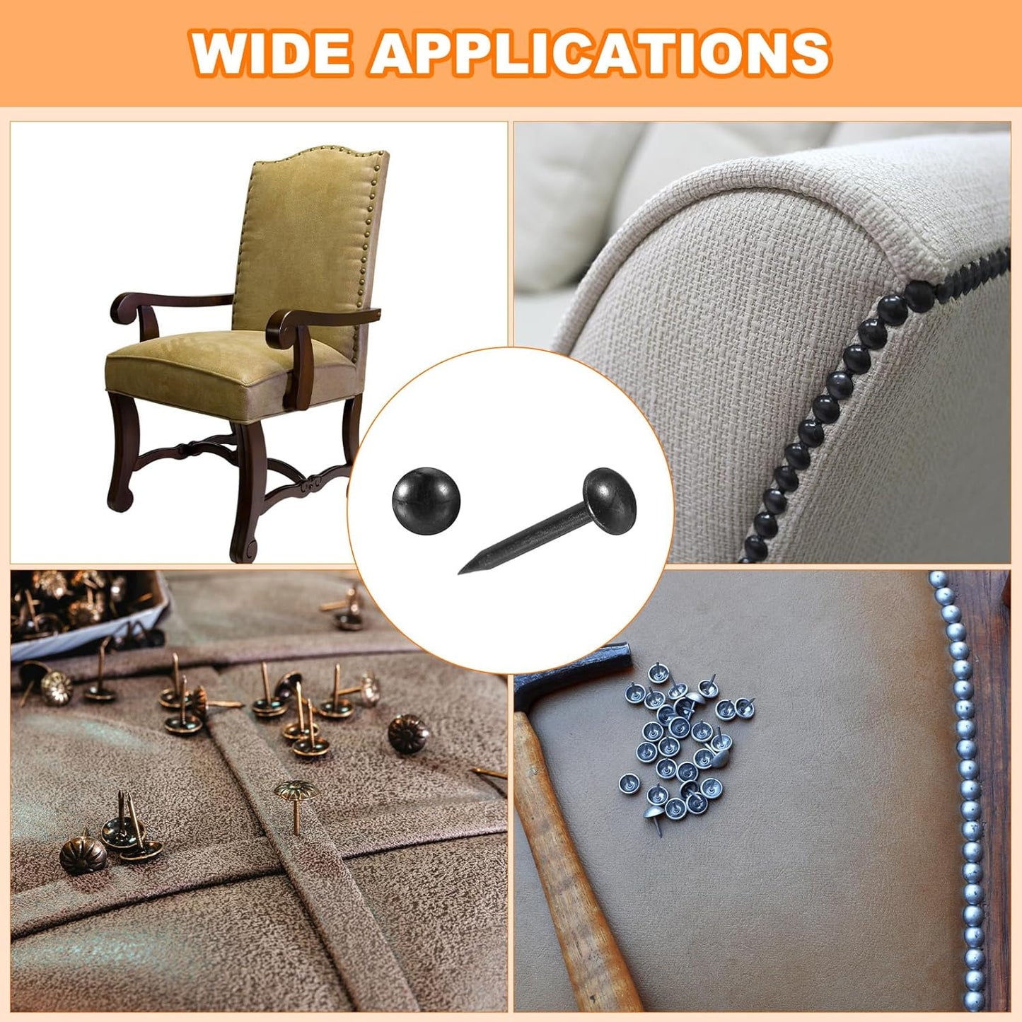 uxcell Upholstery Tacks Nail Pins Furniture, 100Pcs 5x17mm Thumb Tack Pins Assortment Kit Carbon Steel for Home Sofa DIY Decorative Nail Heads Nails, Black