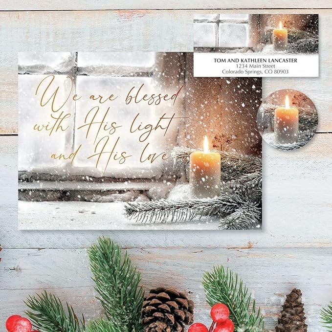 Current Let Your Heart Be Light Personalized Christmas Greeting Cards Set - Set of 18 Large 5 x 7-Inch Folded Cards, Themed Religious Holiday Card Value Pack, Envelopes Included