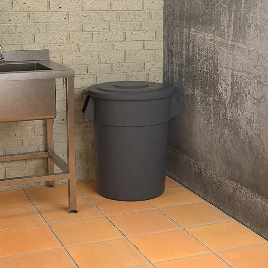 55 Gallon Gray Round Commercial Trash Can with Lid