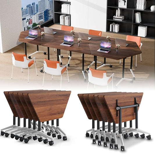 Conference Table, Folding Conference Desk Modern White, Seminar Table with Wheels, 2-10 People for Office, Meeting Break Room (6, 1915TXH, 47IN)