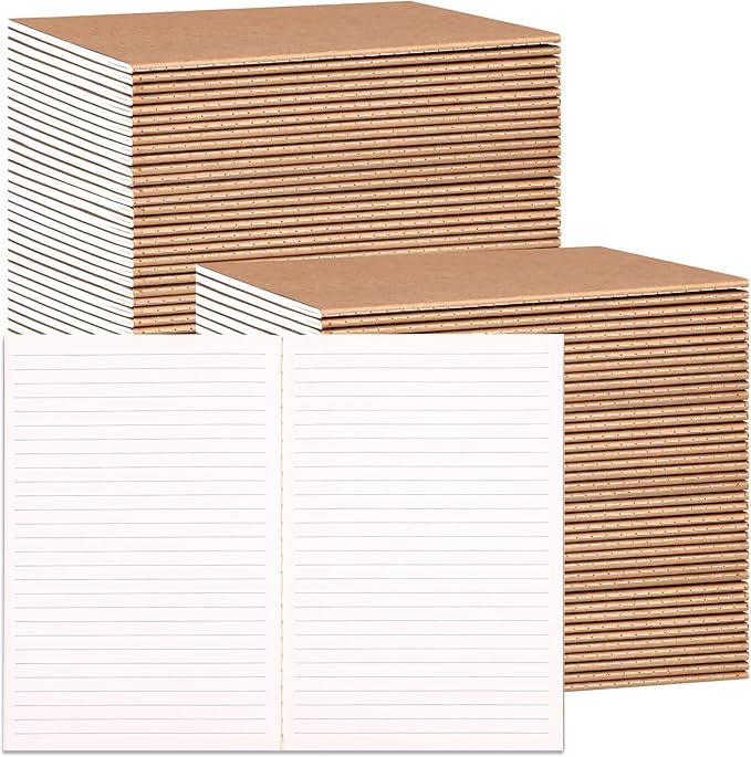 LABUK 100 Pack Lined Kraft Notebooks, A5 Journals Bulk, 8.3x5.5 Notebook Bulk for Traveler Journal, Students Gift School Office Supplies (30 Sheets/60 Pages)