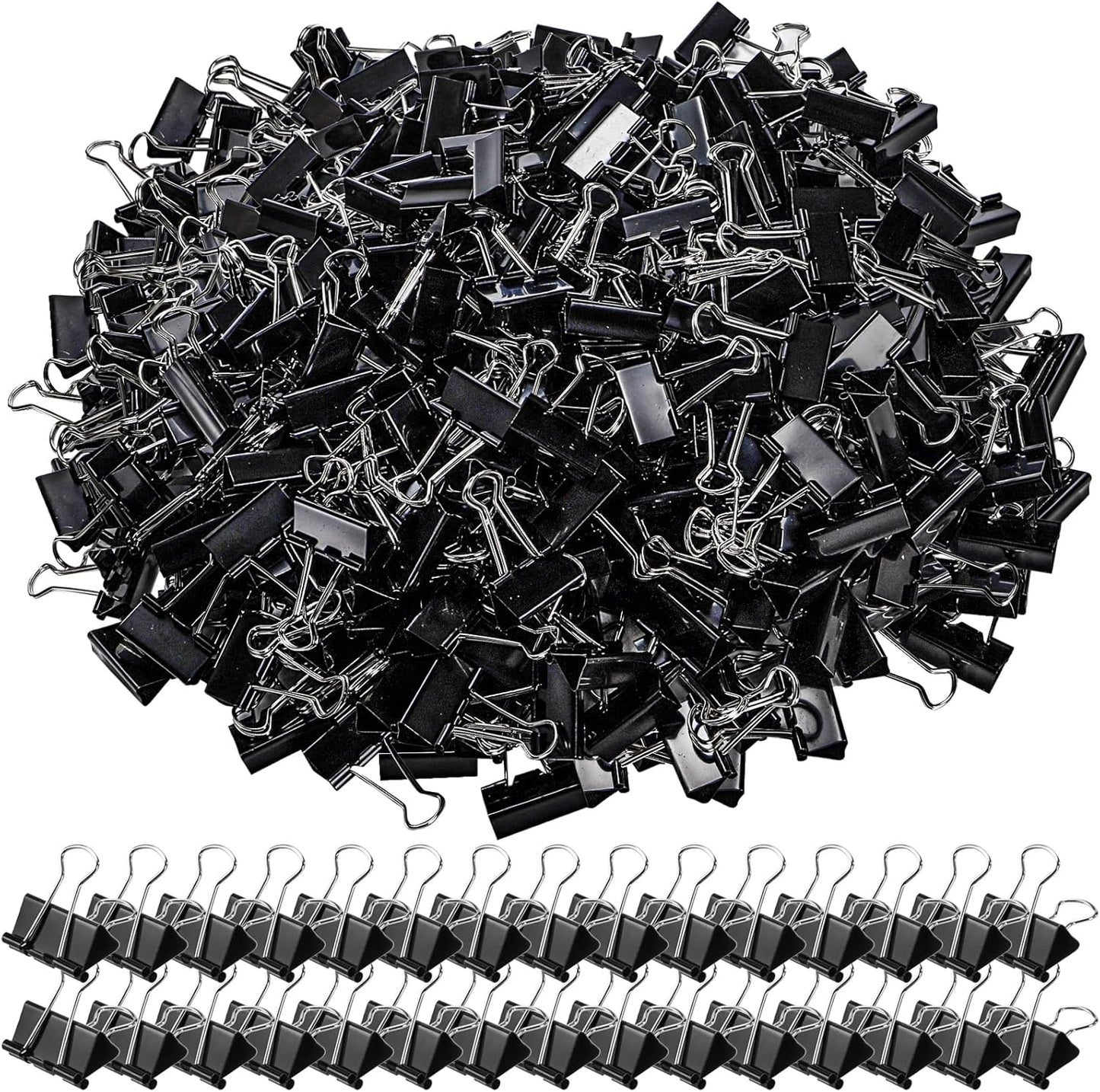 300 Pack Medium Binder Clip, 1-1/4 Inch Metal Black Fold Back Clips, Standard Paperwork Clamp Bulk for School Teacher Student, Business Office Home