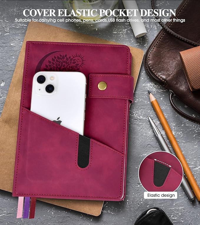 Blank Journal Notebook, A5 Hardcover Leather Sketchbook with 200 Pages Thick Blank Paper for Men Women, Unlined Drawing & Writing Journal, 5.9" x 8.4" Plain Notebook (wine red)