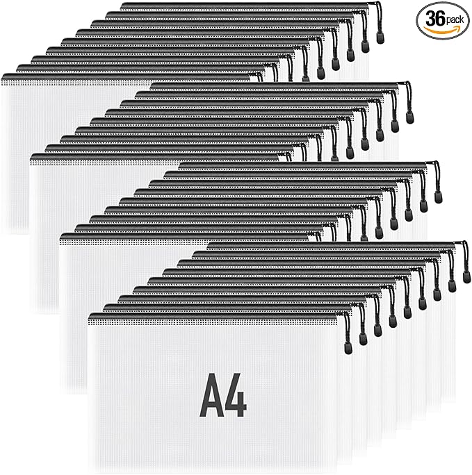 Umriox Zipper Pouch, 13.0x9.0 in (Black, 36 Packs), Zipper Pouches for Organizing, Clear Zipper Pouches for Office Supplies