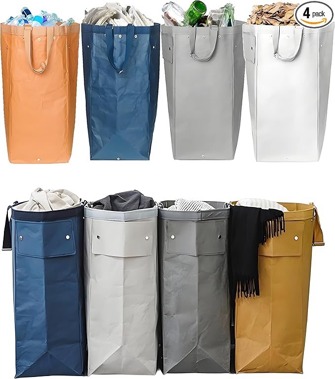 Kitchen Recycling Bin, Large Washable Paper Bags - Sturdy, Foldable, Space-Saving - Multipurpose Trash Can for Kitchen, Garden, and Indoor Use, 4 Colors, 4 Packs/Set