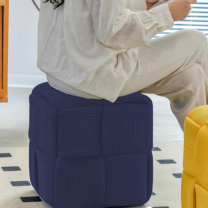 Ottoman Foot Rest Soft and Comfortable Ottoman Square Corduroy Woven Design Sofa Stool (Blue)