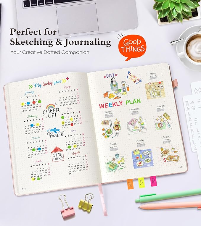 Dotted Journal Notebook, 360 Numbered Pages Bullet Dot Grid Journals, 100gsm Dot Paper Thick Hardcover Leather Journal for Writing Women Men, B5 Big Dotted Grid Notebooks 7.6'' X 10'' Pink