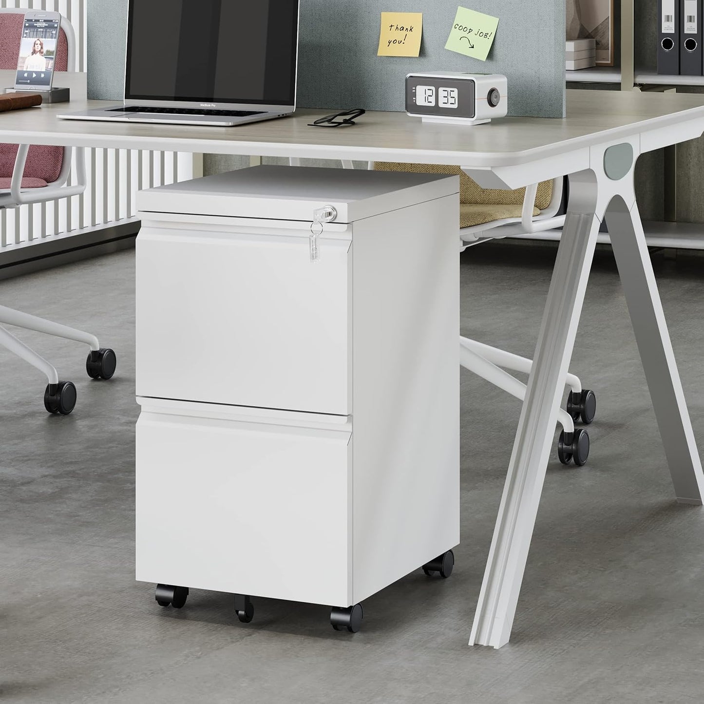 2 Drawer Vertical File Cabinet - Mobile Filling Cabinet with Lock for Legal/Letter Files - Office Storage File Cabinet with Wheels Under Desk - Assembly Required