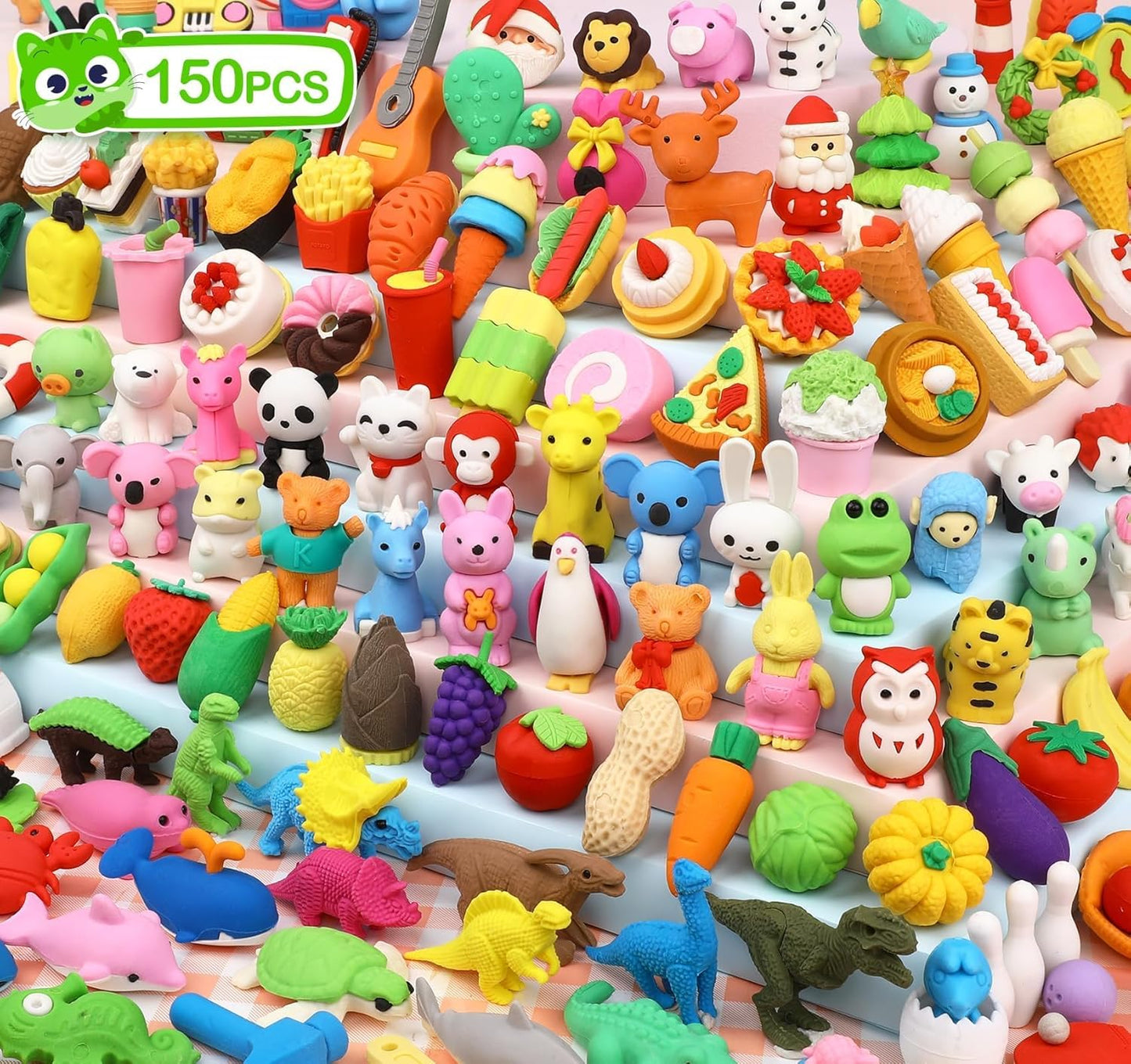 150 Pack Animal Erasers for Kids Bulk Pull Apart 3D Puzzle Erasers Treasure Box Toys for Classroom Rewards and Prizes Class Treasure Box Kids Party Favors Back to School Supplies Gift
